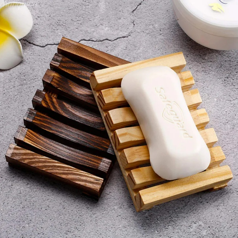 Home Essentials Bathroom Storage - 천연 대나무 비누 홀더, 나무 배수대로