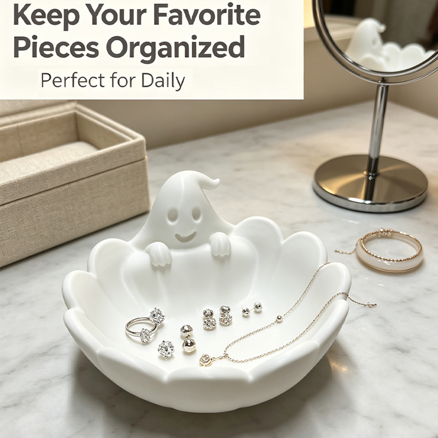 무광택 화이트 3D 귀여운 유령 모양 보석 트레이, 유 - Home Essentials Bathroom Storage 리뷰 및 가격